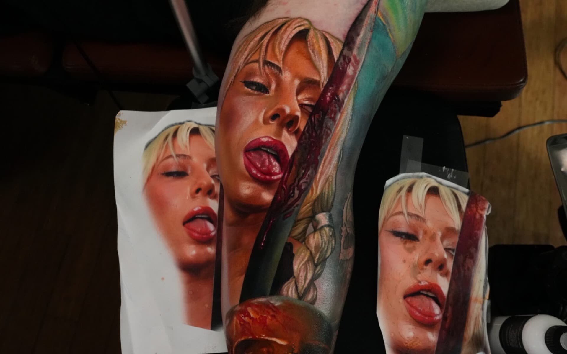 Iyan Pethtel portfolio artwork photograph showing a detailed tattoo alongside its reference image