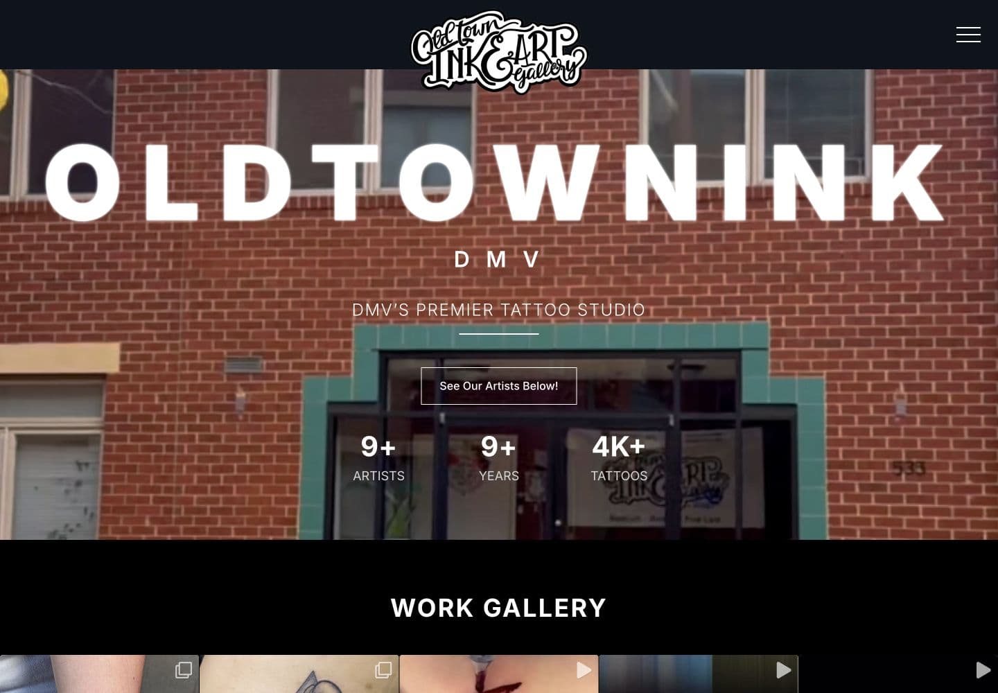 Old Town Ink tattoo studio website homepage